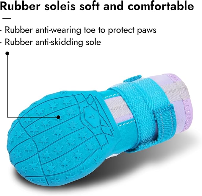 Dog Shoes, Waterproof Dog Boots &amp; Paw Protectors with Anti-Slip Sole, 4pcs/Set Pet Dog Booties, Reflective Dog Shoes for Small Medium Large, Winter Snowy Summer Hot Pavement (Blue, 5