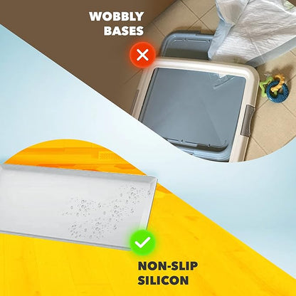 TidyFriend 2 Pack Dog Pee Pad Holder Tray Fits for 24” x 24” Wee Wee Pee Pads - Stable Grip, Raised Edges, Quick-Wipe Silicone Surface Dog Potty Tray Holder for Indoor Flooring Protection (Grey)