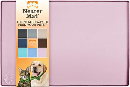 Neater Pet Brands Neater Mat Pet Mats for Food and Water, Cat &amp; Dog Bowl Mat Waterproof Silicone, Feeding Tray, Dog Food Mats for Floors, Placemat w/Raised Edge for Under Bowls, 24" x 16", Light Pink
