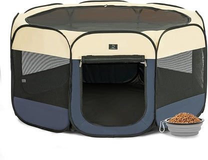 A4Pet Collapsible Playpen, 39.5” Portable Dog Playpen with Bowl, Suitable for Puppies, Kittens, and Small Animals, Removable Zipper &amp; Mesh Panel(16”W × 10”H)