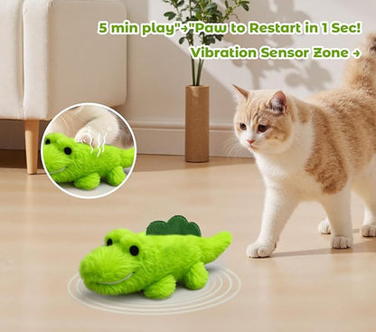 Interactive Cat Toys for Indoor Cats - Automatic Moving Cat Chase Toy for Bored Indoor Adult Cats - 360° Random Movement, Tail Wagging &amp; Catnip Stimulation - Electric Croc(Long Plush)