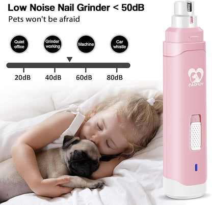 Casfuy Dog Nail Grinder Upgraded - Professional 2-Speed Electric Rechargeable Pet Nail Trimmer Painless Paws Grooming &amp; Smoothing for Small Medium Large Dogs &amp; Cats