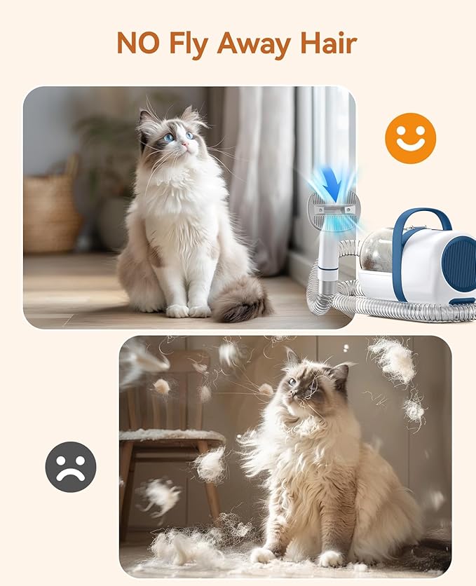oneisall Cat Vacuum Groomer Quiet, Pet Vacuum Grooming Kit with Clipper Paw Trimmer &amp; Brush, 1.5L Large Dust Cup Pet Vacuum for Shedding, Trimming &amp; Home Cleaning