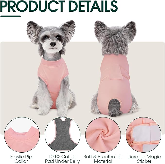 Kuoser Dog Surgery Suit Female Spay, Dog Recovery Suit Male Neuter, Puppy Clothes Onesie for Surgery Anti Licking Abdominal Wounds Pet Surgical Recovery Bodysuit Shirt, Substitute E-Collar &amp; Cone