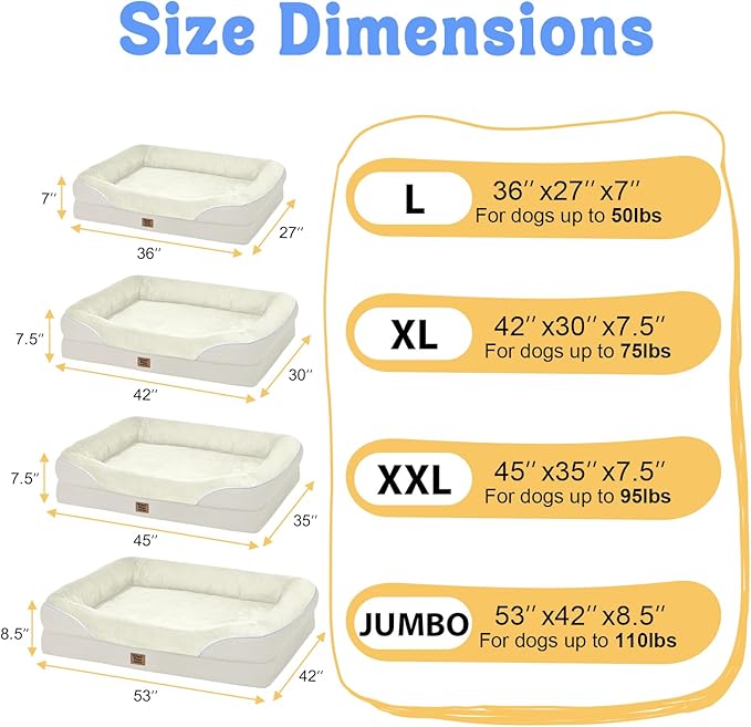 Orthopedic Removable Large Dog Bed -XL Large Dog Beds with Washable Cover and Removable Bolsters Non-Slip Bottom &amp; Waterproof Pet Bed Sofa for Big Size Dogs