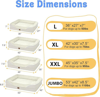 Orthopedic Removable Large Dog Bed -XL Large Dog Beds with Washable Cover and Removable Bolsters Non-Slip Bottom &amp; Waterproof Pet Bed Sofa for Big Size Dogs
