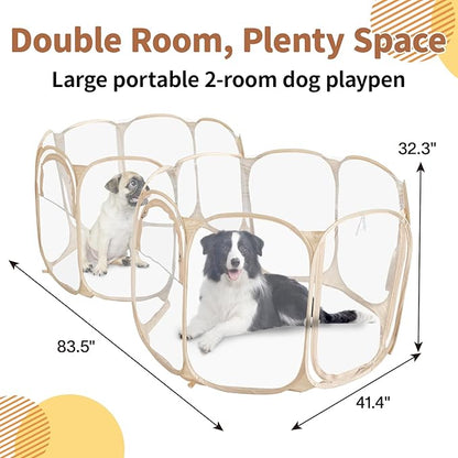 Cold Resistant Cat Playpen PVC Dog Playpen - Portable &amp; Foldable Indoor Outdoor Puppy Playpen - Insulated 2-Room Dog TentCrate Cage Kennel, Playpen for Kitten, Small Animals Play Pen