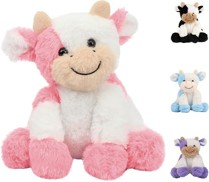 Pink and White Cow Weighted Stuffed Animal 20cm/7.87in Cute Sitting Cow Plush Toy with Smile Soft Fluffy Small Farm Plushie for Kids Adults Birthday Festival Gift Bed Home Office Decor Toys