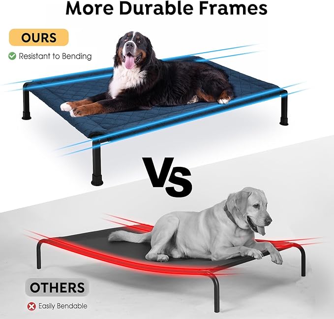 Veehoo Soft Plush Elevated Dog Bed, Raised Dog Beds with Heavy Duty Frame, Non-Slip Silicon Feet, Washable &amp; Breathable Pet Cot for Indoor or Outdoor Use, 47" x 29", Navy Blue, CWC2432A
