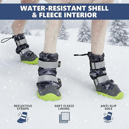 Spark Paws Dog Shoes, Waterproof Dog Boots for Medium to Large Dogs, Non Slip, Breathable Dog Booties and Paw Protectors - 4PCS Doggie Hiking Boots with Reflective Straps, Gray Camo, Size 7