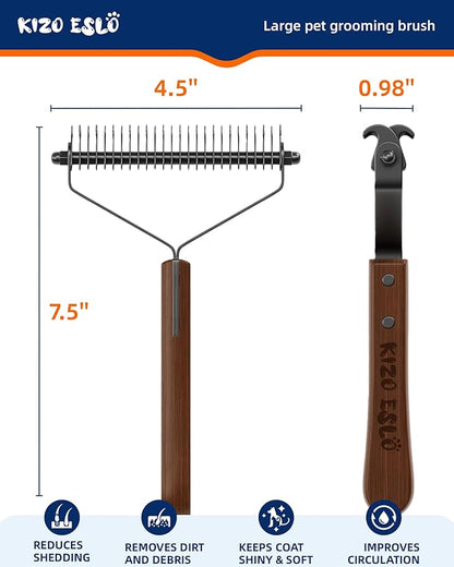 Extra Large 2-Sided Undercoat Rake for Dogs &amp; Cats, Dog Brush for Shedding Remove Mats, Dematting Comb, Safe&amp;Gentle Grooming Brush for German Shepherds Medium to Long-Haired Pets, Wooden Handle(Black)