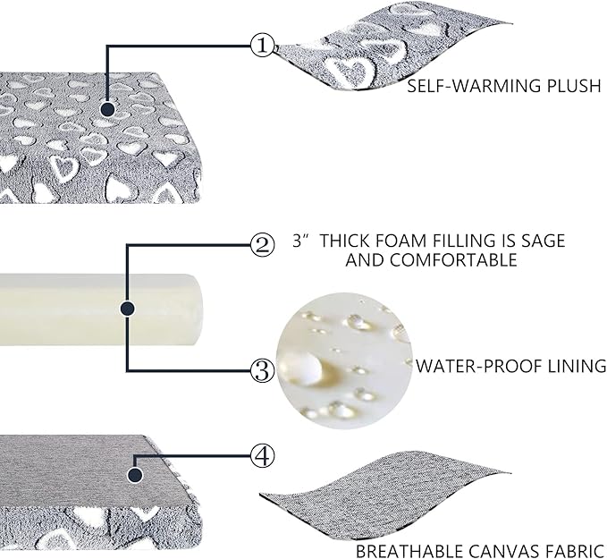 VANKEAN Stylish Dog Bed for Crate - Reversible Cool &amp; Warm, Waterproof Inner, Firm Support, Machine Washable, XXL to Small, Grey