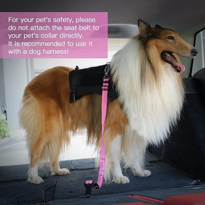 AUBELL Dog Seat Belt for Car,2 Pack Set 3-in-1 Adjustable Reflective Bungee Heavy Duty Dog Car Harness Tether with Clip Hook Latch &amp; Buckle,Swivel Zinc Alloy Carabiner,Black+Hotpink