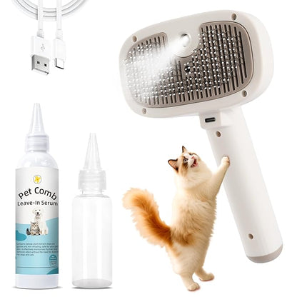 Cat Steam Brush, Dog Brush for Shedding, Pet Spray Hair Removal Comb, Pet Grooming Brush for Short &amp; Long Haired Dogs &amp; Cats,Spritz Defur Comb with Waterless Shampoo (White)