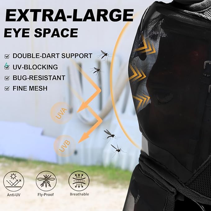 Luminous Horse Fly Mask with Long Nose, Ears, Full Face &amp; Eye Protection - Full Mesh, Detachable Nose Cover, Fleece Padded Edging, Hook-and-Loop Straps with Webbing, Hanging Straps Black