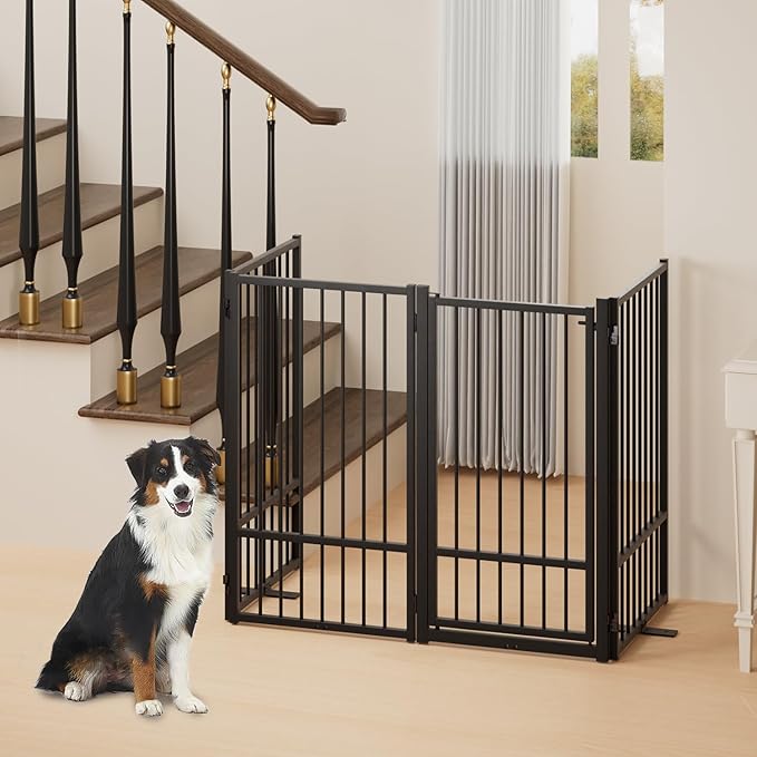 Full Metal Freestanding Dog Gate with Door, 36&