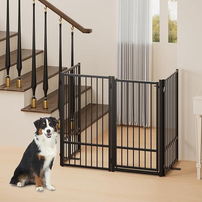 Full Metal Freestanding Dog Gate with Door, 36&