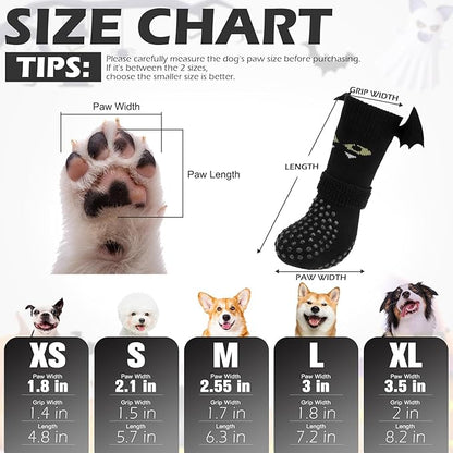 EXPAWLORER Halloween Anti Slip Dog Socks to Prevent Licking Paws, Boots &amp; Paw Protectors with Grippers,Doggie Booties for Hardwood Floors for Small Medium Large Senior Dogs Costume Black Devil Wings S