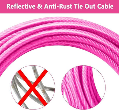 Dog Tie Out Cable 30FT-500Lbs,Heavy Duty Dog Leads Line for Yard with Swivel Hook,Medium Large Dogs Leash&amp;Chains for Outside,Rust Chew Proof Dogs Run Cable for Outdoor Camping (Pink, 30FT)
