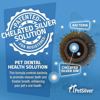 PetSilver Teeth &amp; Gum Spray - Dog Dental &amp; Teeth Cleaning Spray for Plaque &amp; Tartar Build-Up Reduction - Natural Breath Freshener for Dogs &amp; Cats - Patented Chelated Silver - Made in USA - 4oz, 2-Pack