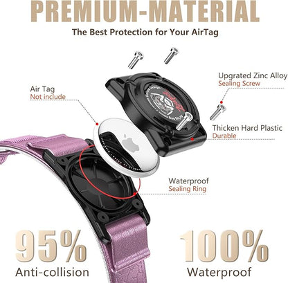AirTag Dog Collar - Leather Dog Collar with Airtag Holder | IP68 Waterproof AirTag Holder with Metal Buckle, Comfortable GPS Dog Collars Tracker for Medium Large Dogs (Rose Gold, M)