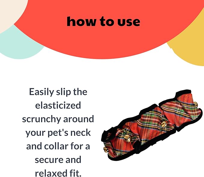 Huxley &amp; Kent Ruff Pet Scrunchy | Shiny Christmas Plaid (Medium) | Festive Christmas/Holiday Neckwear for Dogs/Cats | Fun Stretchable Costume Accessory | Soft Collar with Bells