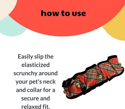 Huxley &amp; Kent Ruff Pet Scrunchy | Shiny Christmas Plaid (Medium) | Festive Christmas/Holiday Neckwear for Dogs/Cats | Fun Stretchable Costume Accessory | Soft Collar with Bells