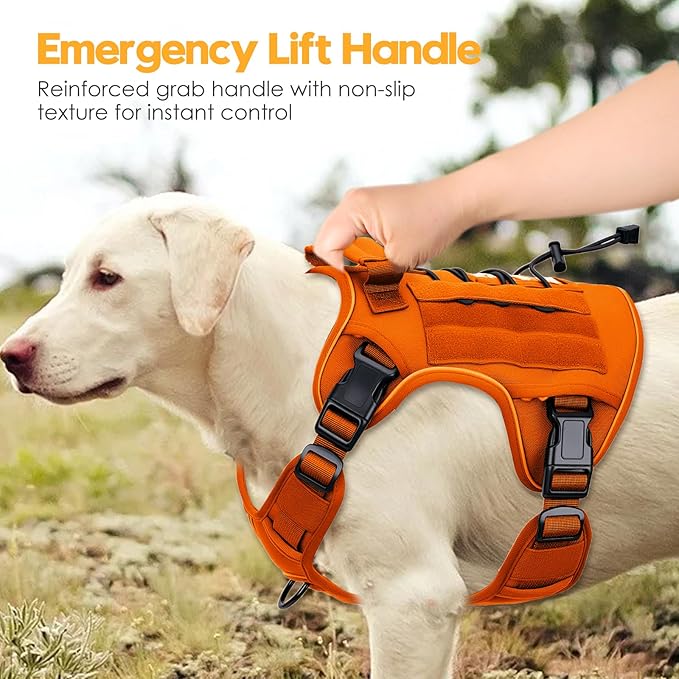 Heavy-Duty Tactical Dog Harness for Large Dogs, No Pull Adjustable Reflective Pet Vest with Molle System, K9 Military-Grade Control for Service Training, Outdoor &amp; 10+ Breeds, Orange, X-Large