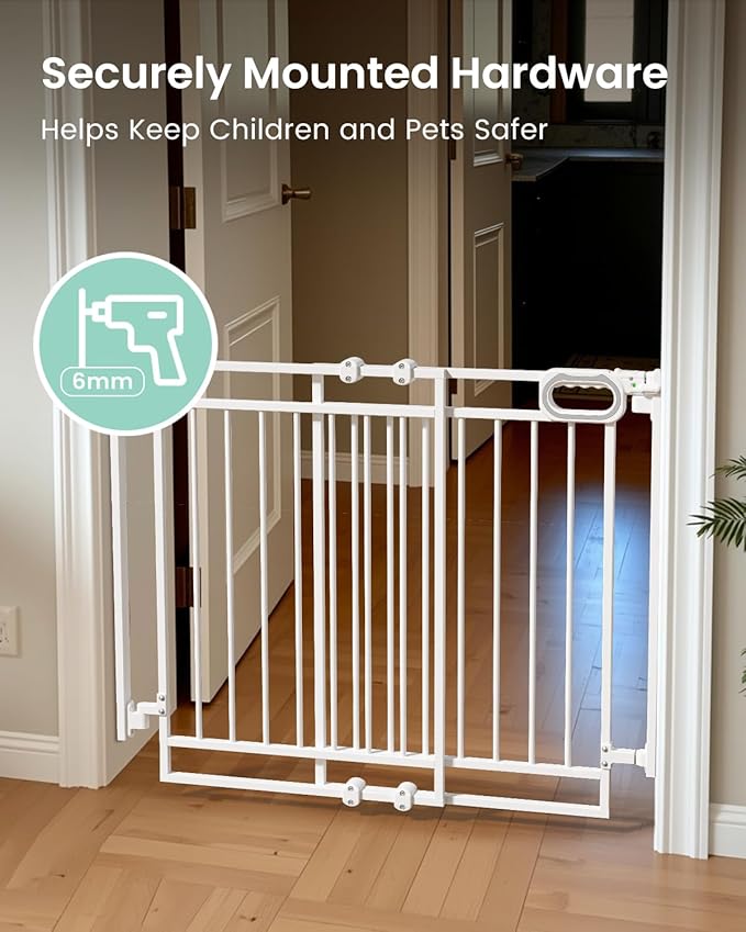 Grownsy Baby Gate for Stairs- No Bottom Bar, Adjustable Width 29.8” to 43.5” for Child and Pet, Dog Gate with Auto-Close &amp; One-Hand Operation, Screw-in Installation for Doorways and Indoor Use