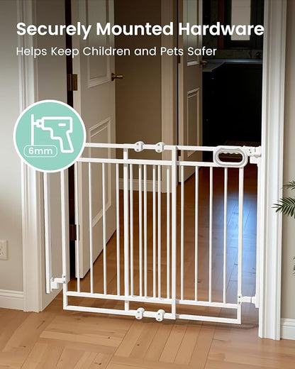 Grownsy Baby Gate for Stairs- No Bottom Bar, Adjustable Width 29.8” to 43.5” for Child and Pet, Dog Gate with Auto-Close &amp; One-Hand Operation, Screw-in Installation for Doorways and Indoor Use