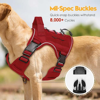 Heavy-Duty Tactical Dog Harness for Large Dogs, No Pull Adjustable Reflective Pet Vest with Molle System, K9 Military-Grade Control for Service Training, Outdoor &amp; 10+ Breeds, Red, Small
