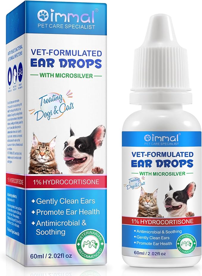 Dog &amp; Cat Ear Infection Treatment Drops, Pets Ear Cleaning Drops with 1% Hydrocortisone for Dog &amp; Cats Yeast Infection, Itchy Ear Relief, Pet Ear Care Supplies for Dogs &amp; Cats -2fl oz