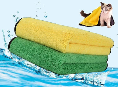 2 Pack Dog Towels Super Absorbent Pet Bath Towel Microfiber Dog Drying Towel for Small Dogs and Cats, Machine Washable, 11.8Inch x 23.6Inch, Yellow-Grey &amp; Green-Grey