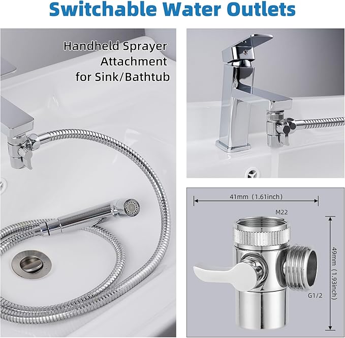Hibbent Sink Faucet Hose Sprayer Attachment with 10 Adapters - Dual Function Handheld Bidet, Rinser &amp; Shower Head - for Feminine Hygiene, Baby Diaper Cleaning &amp; Pet Bathing