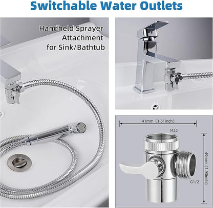 Hibbent Sink Faucet Hose Sprayer Attachment with 10 Adapters - Dual Function Handheld Bidet, Rinser &amp; Shower Head - for Feminine Hygiene, Baby Diaper Cleaning &amp; Pet Bathing