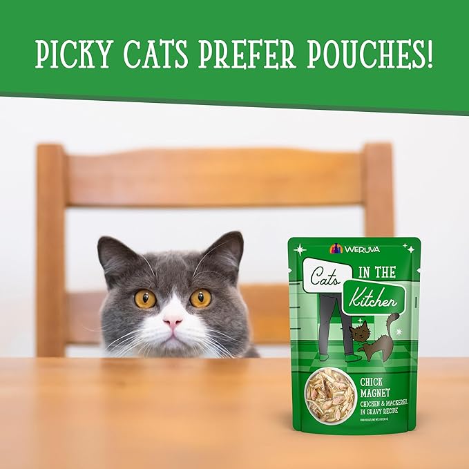 Weruva Cats in The Kitchen, Chick Magnet with Chicken &amp; Mackerel in Gravy Cat Food, 3oz Pouch (Pack of 12)