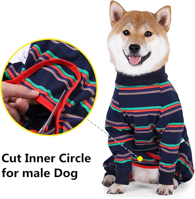 Dog Recovery Suit, Abdominal Wound After Surgery Wear, Prevent Licking Wounds, E-Collar &amp; Cone Alternatives, Long Sleeve Postoperative Shirts Dog Pajamas Prevent Shedding(Medium, Blue)
