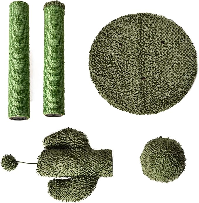 Amazon Basics Cat Scratcher - Indoor Cactus Triple Posts Cat &amp; Kittens Scratching Post with Dangling Ball, Small (22.4"H) - Green