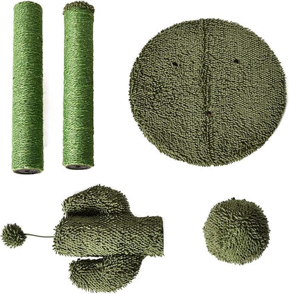 Amazon Basics Cat Scratcher - Indoor Cactus Triple Posts Cat &amp; Kittens Scratching Post with Dangling Ball, Small (22.4"H) - Green