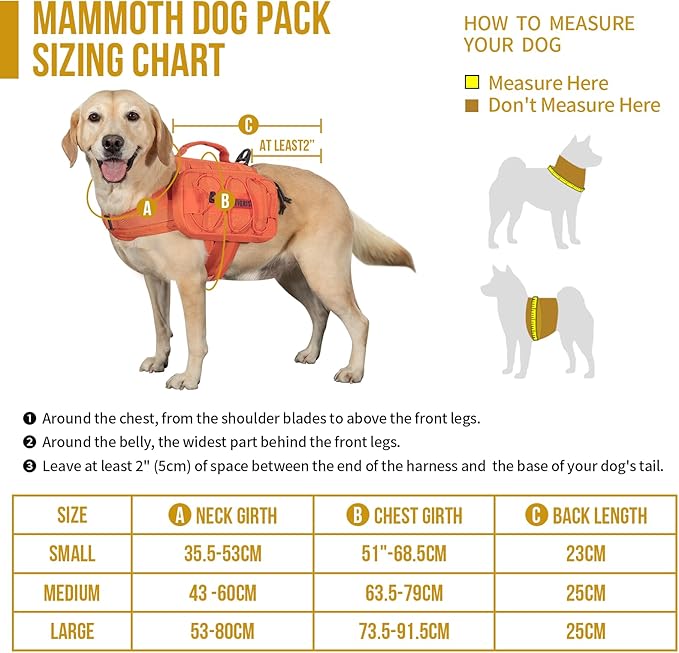 ONETIGRIS Dog Backpack MAMMOTH for Medium &amp; Large Dogs, Nylon Backpack for Dogs Tactical Pet Backpack with Side Pockets for Hiking Walking Training Running