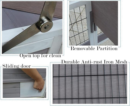 Rabbit Hutch Indoor Leakproof Bunny Cage Fir WoodenOutdoor Bunny House with Wire Floor Leakproof Plastic Tray (Grey)