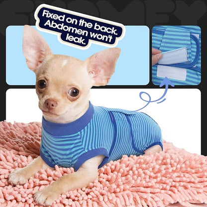 FUAMEY Recovery Suit for Dogs After Surgery,Soft Breathable Dog Bodysuit E-Collar &amp; Cone Alternative Surgical Suit,Male Female Dog Neuter Spay Suits Anti Licking Wounds Onesie Navy Blue Strips XL