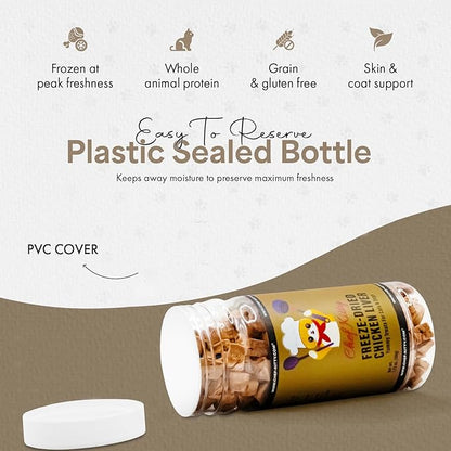 Freeze-Dried Chicken Liver Treats for Cats &amp; Dogs – 100% Human Grade, Single Ingredient, High-Protein, Healthy Snack – No Additives or Preservatives – 1.7oz - Inspected &amp; Tested in USA