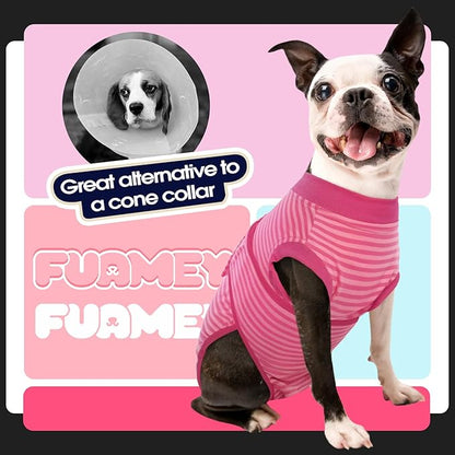 FUAMEY Recovery Suit for Dogs After Surgery,Soft Breathable Dog Bodysuit E-Collar &amp; Cone Alternative Surgical Suit,Male Female Dog Neuter Spay Suits Anti Licking Wounds Onesie Rose Stripes XXL