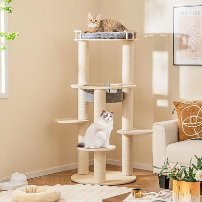 Tangkula Wood Cat Tree, 59 Inch Multi-Level Cat Tower with Top Padded Perch, Hammock, 3 Platforms &amp; Sisal Scratching Posts, Large Modern Cat Tree Tower for Indoor Cats Kittens (59 Inch)