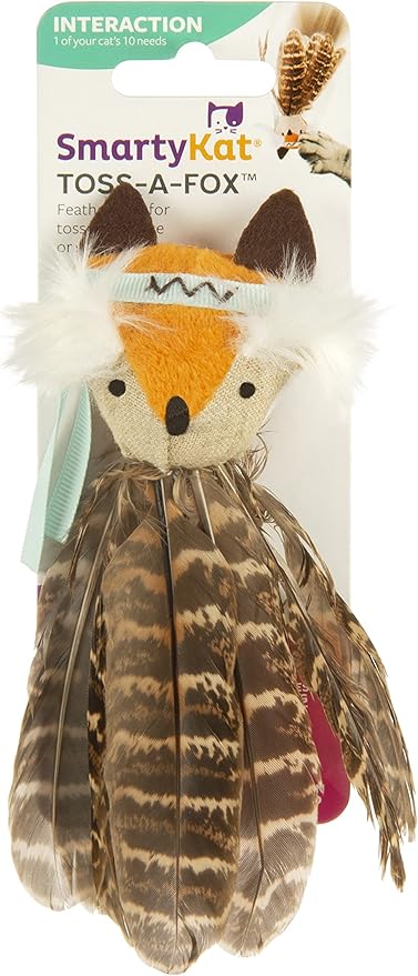 SmartyKat Toss-A-Fox Feather Toss &amp; Chase Cat Toy, Randomly Selected Color - Brown OR White, One Size