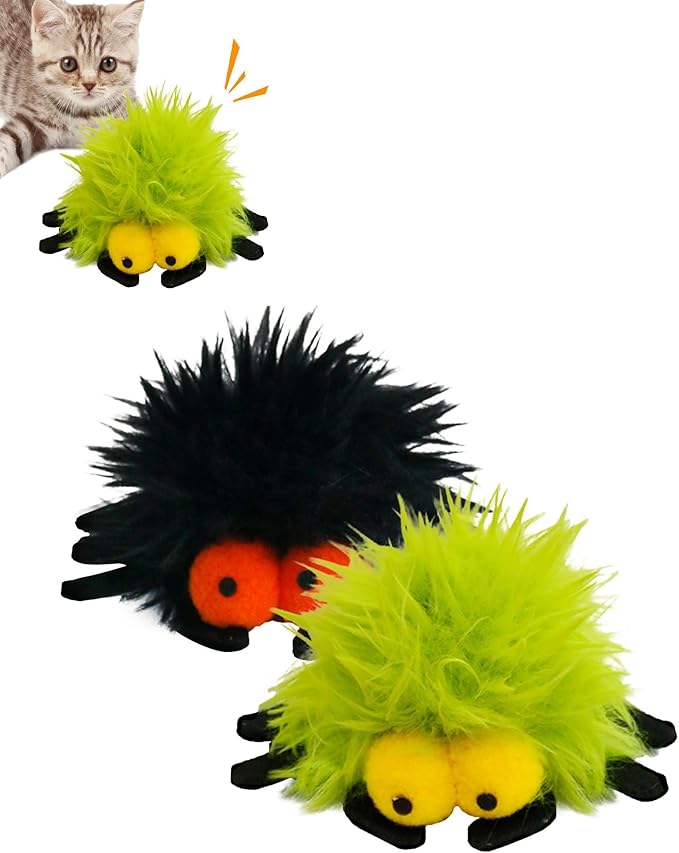 2 Pack-Spider Cat Kicker Toy with Catnip &amp; Bell Inside, Cat Stuffed Animal Soft Cat Toys, Cute Cat Feather Toy Plush Cat Toy, Cat Nip Toys Cat Toys for Bored Cats, Interactive Cat Toys for Indoor Cats
