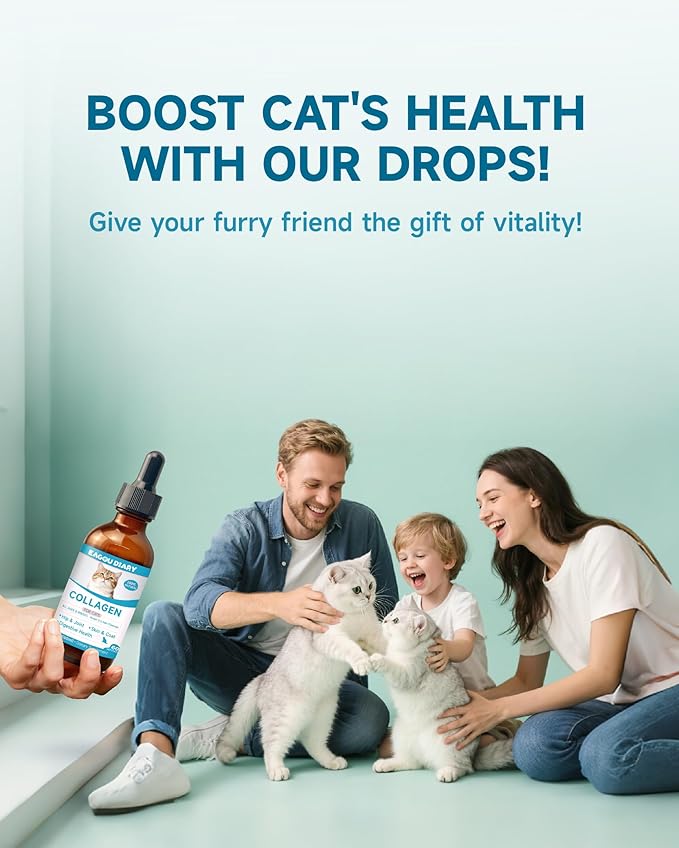 Collagen for Cats - Hip and Joint Supplement, Digestive &amp; Immunity Support, Skin &amp; Coat Health, Liquid Collagen for Cats with MSM, Glucosamine, Coconut Oil, Vitamin E, Roast Chicken Flavored, 60ml