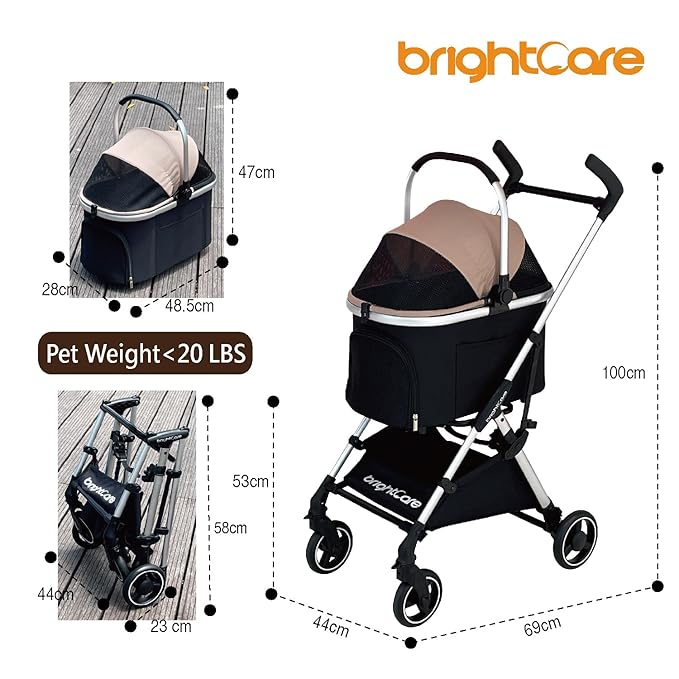 3-in-1 Small Pet Carrier with Stroller for Small Dogs &amp; Cats Under 20 lb – Removable Carrier Converts to Car Seat – Lightweight, One-Hand Fold, No-Zipper Entry