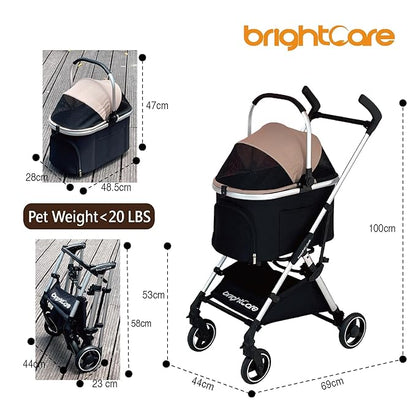 3-in-1 Small Pet Carrier with Stroller for Small Dogs &amp; Cats Under 20 lb – Removable Carrier Converts to Car Seat – Lightweight, One-Hand Fold, No-Zipper Entry